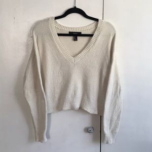Forever 21 cream cropped v neck sweater